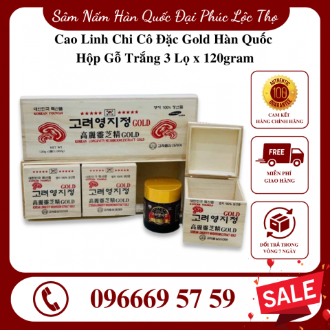 Cao Linh Chi Cô Đặc Gold Hàn Quốc Hộp Gỗ Trắng 3 Lọ x 120gram
