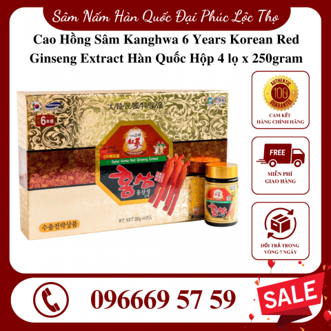 Cao Hồng Sâm Kanghwa 6 Years Korean Red Ginseng Extract Hàn Quốc Hộp 4 lọ x 250gram
