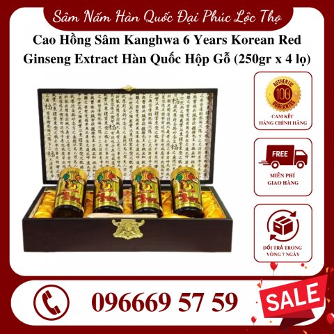 Cao Hồng Sâm Kanghwa 6 Years Korean Red Ginseng Extract Hàn Quốc Hộp Gỗ (250gr x 4 lọ)
