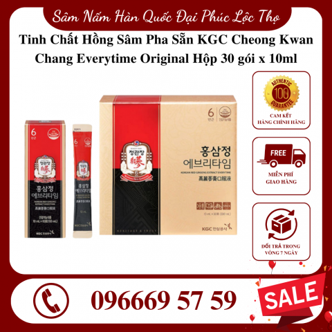 Tinh Chất Hồng Sâm Pha Sẵn KGC Cheong Kwan Chang Everytime Original Chính Phủ Hàn Quốc Hộp 30 gói x 10ml
 