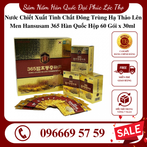 Nước Chiết Xuất Tinh Chất Đông Trùng Hạ Thảo Lên Men Hansusam 365 Hàn Quốc Hộp 60 Gói x 30ml