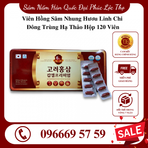 Viên Hồng Sâm Nhung Hươu Linh Chi Đông Trùng Hạ Thảo Hộp 120 Viên
