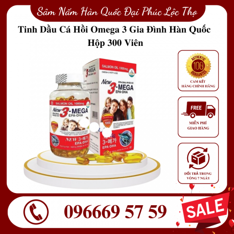 Tinh Dầu Cá Hồi Omega 3 Gia Đình Hàn Quốc Hộp 300 Viên - Tăng Cường Sức Khoẻ Cho Cả Gia Đình