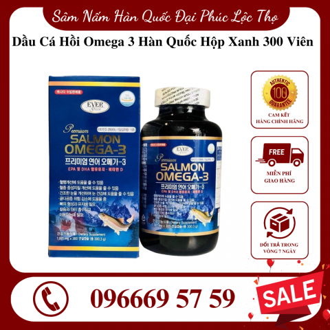 Dầu Cá Hồi Omega 3 Hàn Quốc Hộp Xanh 300 Viên, Tăng Cường Trí Nhớ Và Giảm Tình Trạng Gan Nhiễm Mỡ Cho Cả Gia Đình
