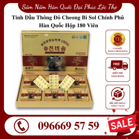 Tinh Dầu Thông Đỏ Cheong Bi Sol Chính Phủ Hàn Quốc Hộp 180 Viên
