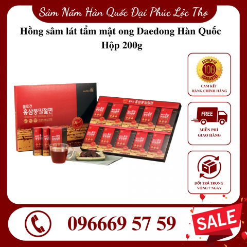 Hồng sâm lát tẩm mật ong Daedong chính hãng Hàn Quốc 6 năm tuổi hộp 200g